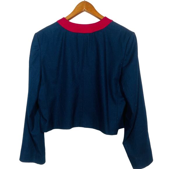 Vintage Miss Pendleton Virgin Wool Blazer Navy Maroon Button Front - M - Picture 4 of 6